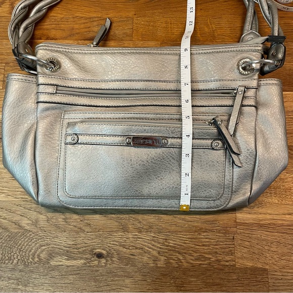 Rosetti Silver Metallic Satchel Shoulder Bag Faux Leather Braided Straps - Picture 4 of 14